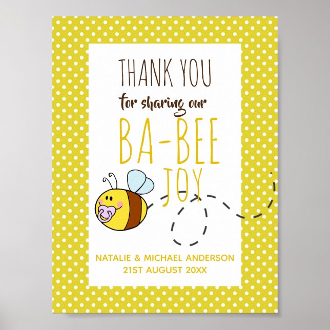 Tack Welcome BA-BEE Baby Shower Gult Sign Poster (Framsidan)