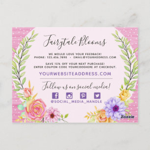 Tack Whimsical Floral Rosor Rustik Rosa Trä Vykort