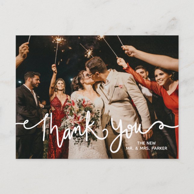 Tack White Calligraphy Modern Elegant Chic Vykort (Framsida)