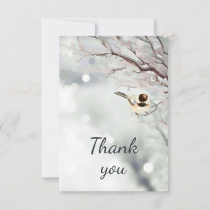 Tack Winter Frosty Träd Chickadee Bird Art Kort