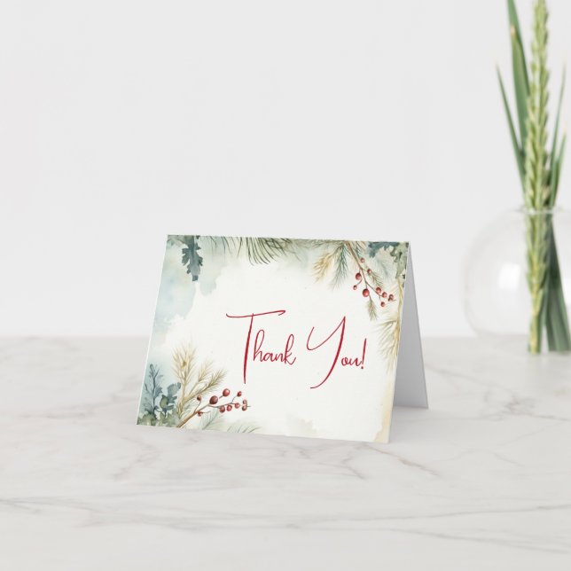 Tack | Winter Watercolor Greenery Kort (Framsida)