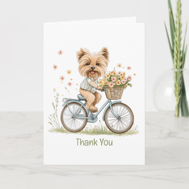 Tack Yorkie Hund Biking Vår blommor Kort (Framsida)