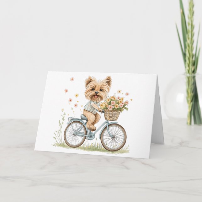 Tack Yorkie Hund Biking Vår blommor Kort (Framsida)