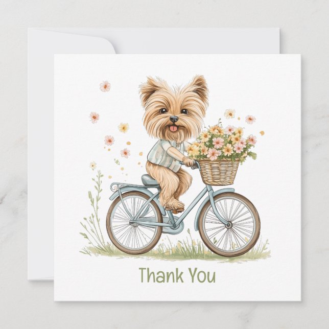 Tack Yorkie Hund Biking Vår blommor Kort (Framsida)