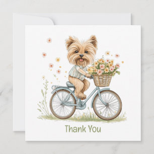 Tack Yorkie Hund Biking Vår blommor Kort