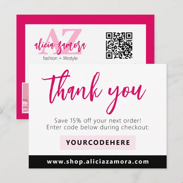 Tack You Modern Magenta Boutique 4-Photo Flyer Vykort (Fram/baksida)