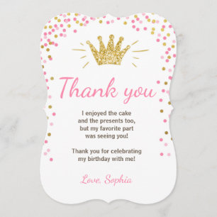 Tacka dig att card Princess Födelsedag Guld Rosa Tack Kort