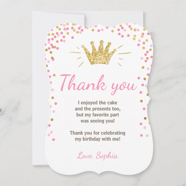 Tacka dig att card Princess Födelsedag Guld Rosa Tack Kort (Framsida)