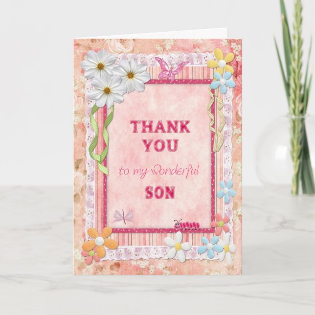 Tacka dig det son-, blomma- och tack kort (Framsida)