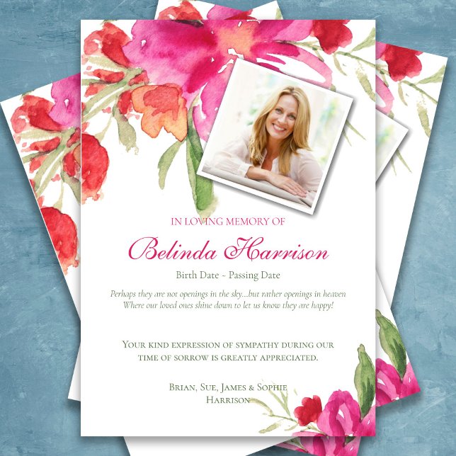 Tacka dig rent generellt med vattenfärgsfoto 2 för (Funeral Thank You Card, Watercolor Floral Pink, Sympathy Bereavement Card)