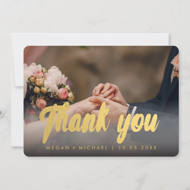 Tacka dig skriften för fotokortguld tack kort (Framsida)