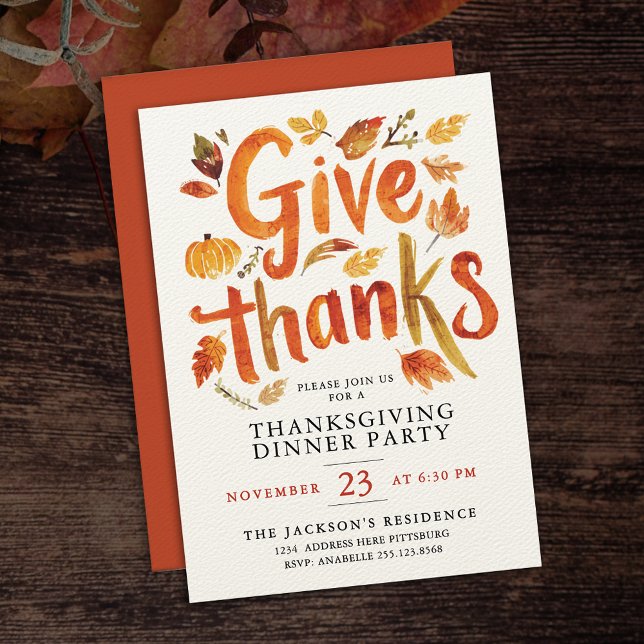 Tacka Gud Thanksgiving Höst Middag Akvarell  Inbjudningar (Skapare uppladdad)