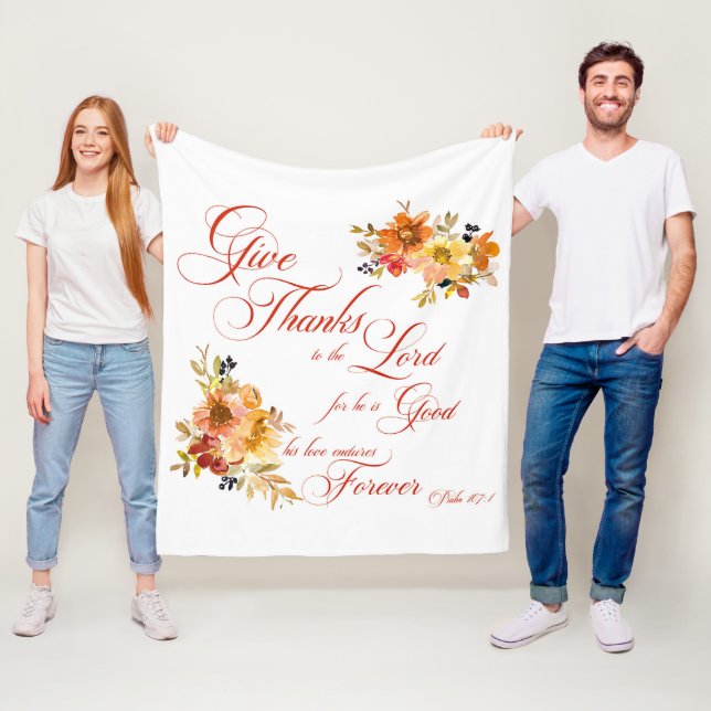 Tacka Herren höst akvarell blommor Fleecefilt (På plats)