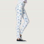 Täckande havsbottnar av blå Vintage Leggings<br><div class="desc">Vackra skrifter med blå och vit snäcka mönster. Perfekt för tropisk semester eller semester i strandhus,  bära eller daglig roligt på stranden.</div>