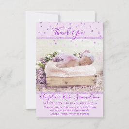 Tackar den purpurfärgade baby shower för lavendel tack kort