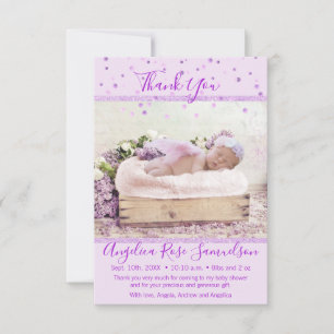 Tackar den purpurfärgade baby shower för lavendel tack kort