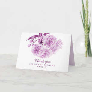 Tackar purpurfärgat konstbröllop för vår blommor kort