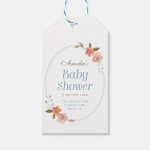 Tackbaby med hjärtfeldusch med delikat blommigt presentetikett