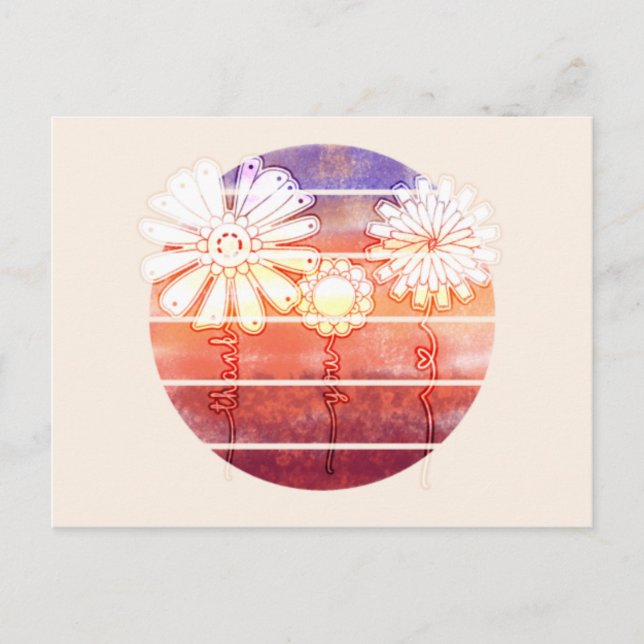 Tackblommor vid solnedgång - Ljus orange Vykort (Framsida)