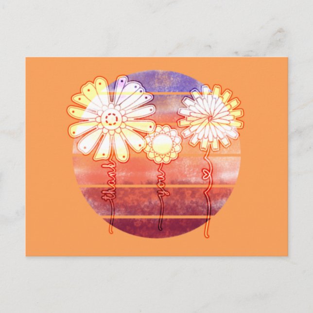 Tackblommor vid solnedgång - Orange vykort (Framsida)