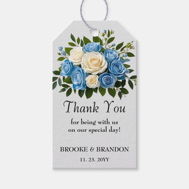 Tacken anpassningsbar blå och vit Blommigt Presentetikett (Framsidan)