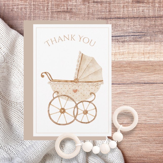 Tacken baby Carriage Watercolor Baby Shower Tack Kort (Skapare uppladdad)