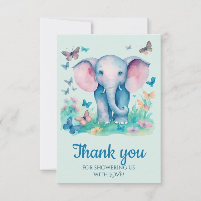 Tacken Baby Elephant Blue Baby Shower Tack Kort (Framsida)