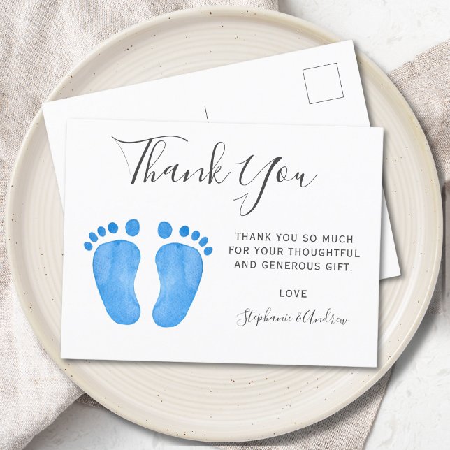 Tacken Baby Feet Blue Baby Shower Vykort (Skapare uppladdad)