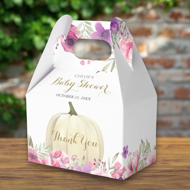 Tacken Baby Shower för Blommigt av kute-pumpa Presentaskar (Cute Pumpkin Floral Thank You Baby Shower Favor Box)