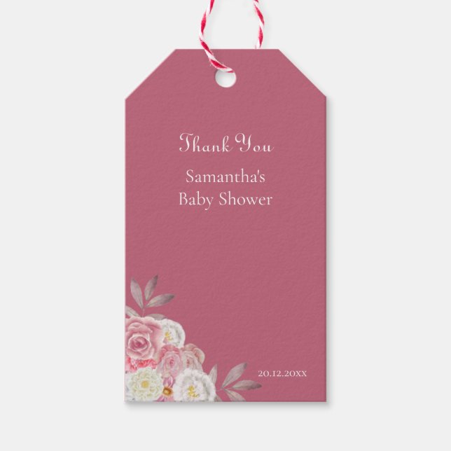 Tacken Baby Shower för Rosa Blommigt  Presentetikett (Framsidan)