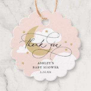 Tacken Baby Shower för Rosa i måne och stjärnor Gåvor Etiketter