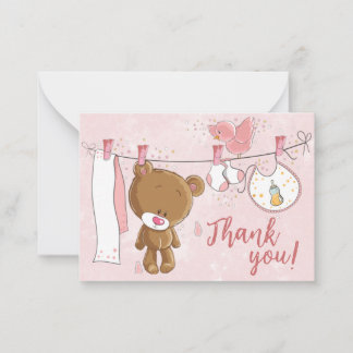 Tacken Baby Shower för Rosa Nalle Anteckningskort