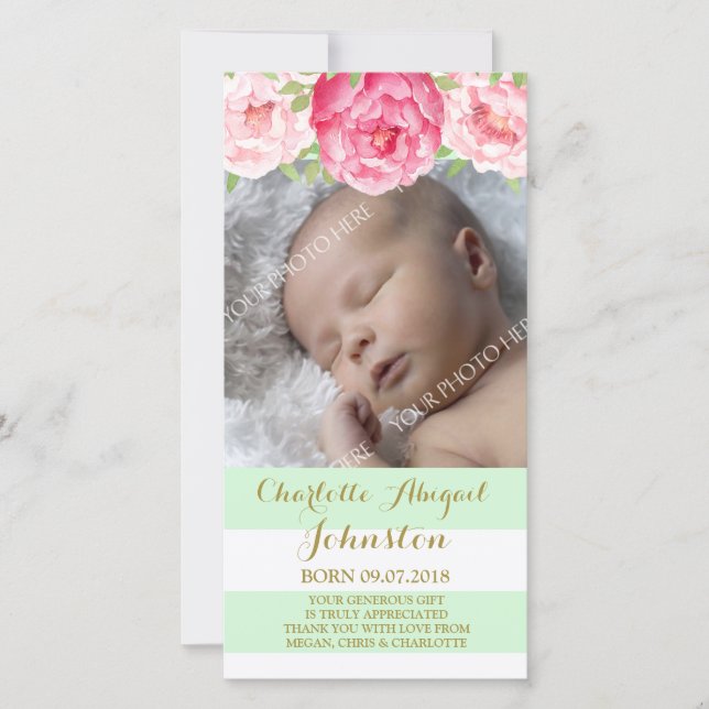 Tacken Babykläder för Mint Rand Rosa Flowers  Show Tack Kort (Framsida)