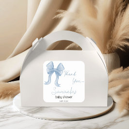 Tacken Bebisdusch för Watercolor Blue Bow Boy Fyrkantigt Klistermärke