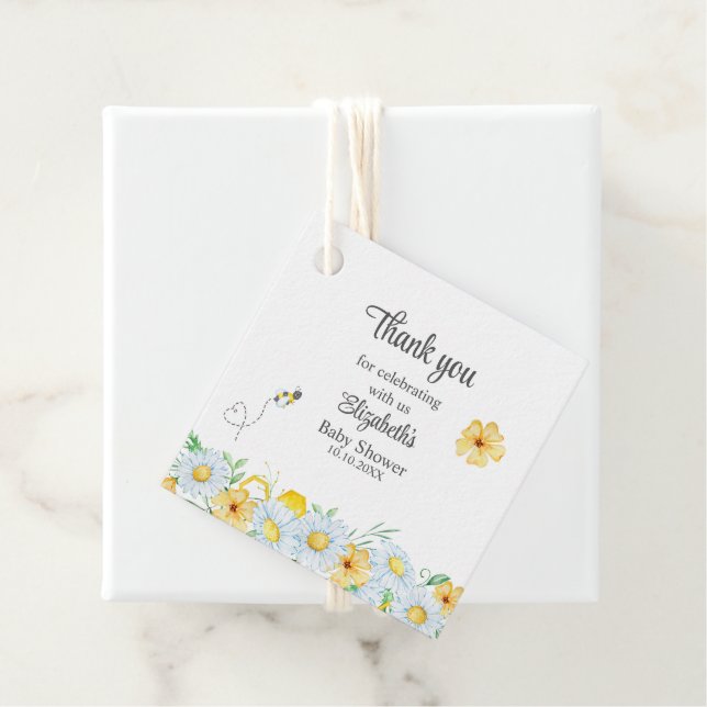 Tacken Bee Chamomile Meadow Baby Shower Gåvor Etiketter (På plats)