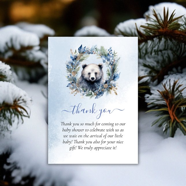 Tacken Behållare för spädbarn med vinter-beläggnin Tack Kort (Winter Bear Watercolor Baby Shower Thank You)