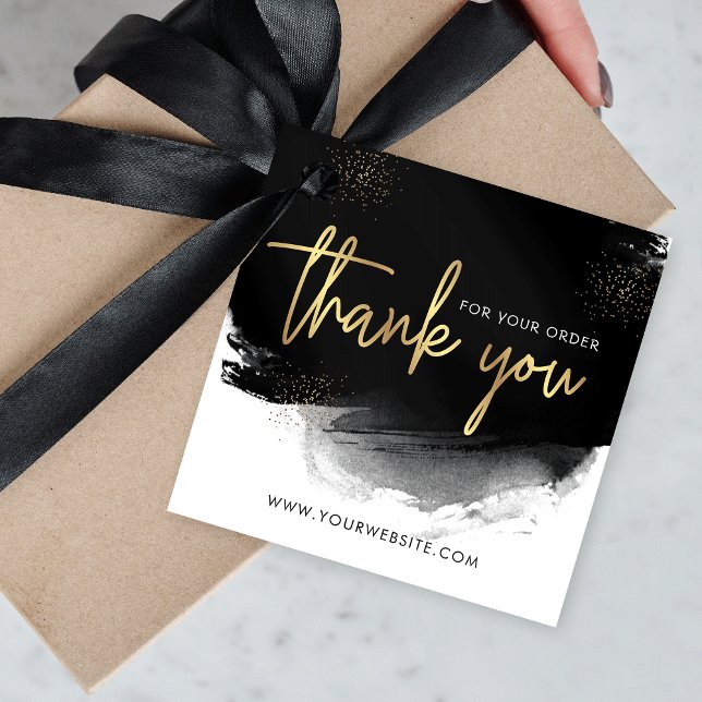 Tacken Black & Guld Modern Logotyp Business Gåvor Etiketter (Add a touch of glam to your packages with this black and gold business thank you hang tag design)