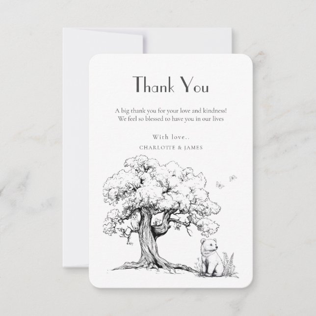 Tacken Black & White Forest Bear Baby Shower Tack Kort (Framsida)