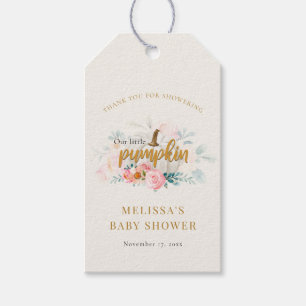 Tacken blommigt Fall Pumpkin Baby Shower Presentetikett