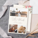 Tacken chic Elegant Winter-bröllopsskript Tack Kort<br><div class="desc">Visa din uppskattning med vårt hjärtliga tackkort. "Kärlek och tack" i manustypografi ger en beige bakgrund. Baksidan är försedd med vinter-grön,  hullbär,  gräs-koner och löv och gör det möjligt för er att förmedla ert personliga budskap.</div>