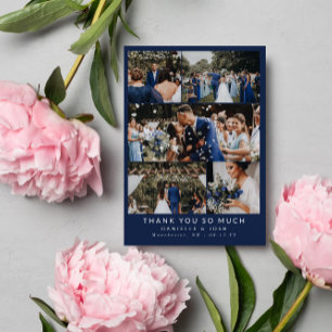 Tacken Clean Navy Blue Bröllop Photo Collage Tack Kort