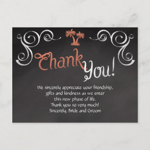 Tacken Coral Chalkboard Script Beach Wedding Vykort