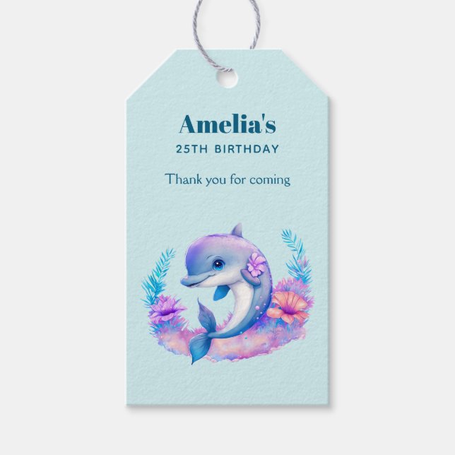 Tacken Cute Dolphin Sea Creater Birthday Presentetikett (Framsidan)