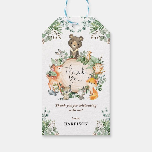 Tacken Cute Greenery Forest Woodland Animals Presentetikett (Framsidan)