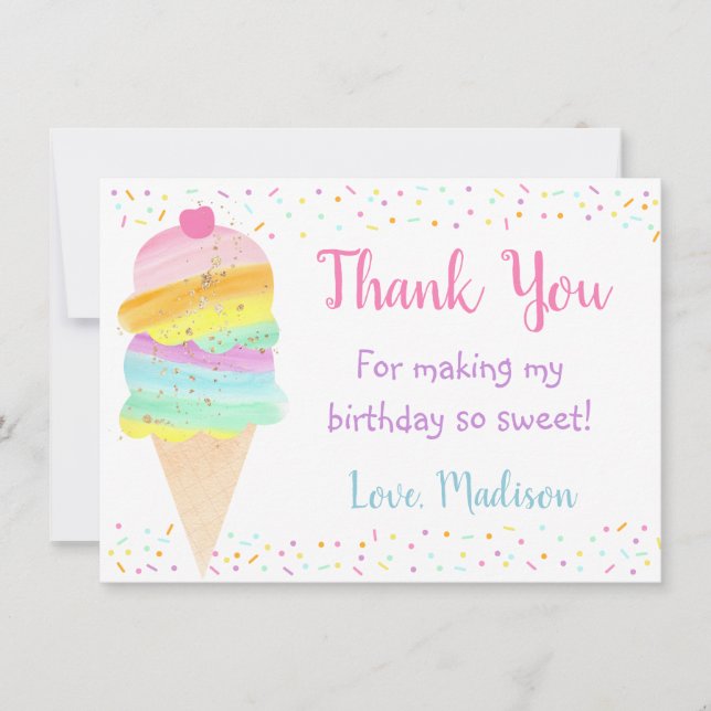Tacken Cute Rainbow Ice Cream Birthday Tack Kort (Framsida)