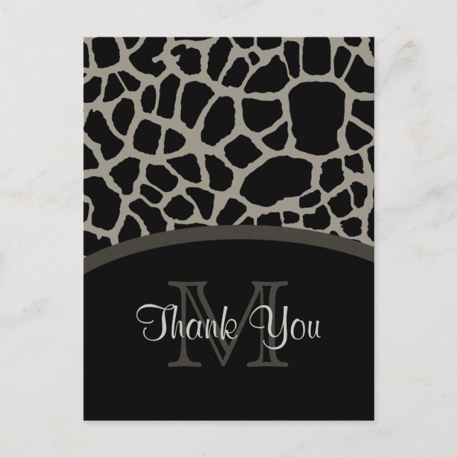 Tacken elegant Black Giraffe Print Monogram Vykort (Framsida)