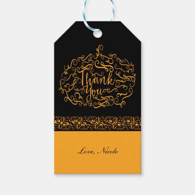 Tacken elegant Black & Orange Pumpkin Fall Presentetikett (Framsidan)