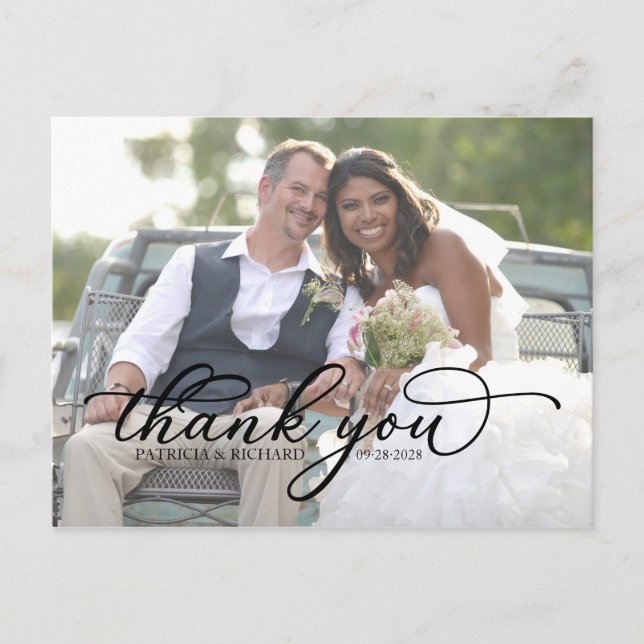 Tacken elegant Black Script Photo Vykort (Framsida)