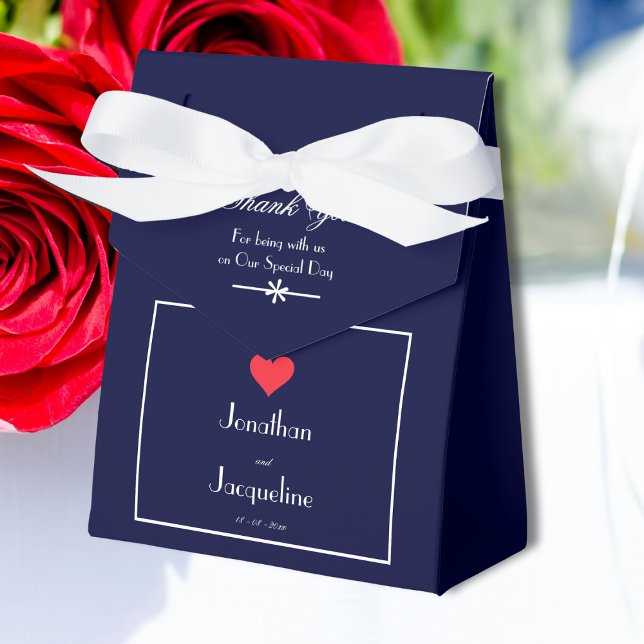 Tacken elegant bröllop, vitt och rött hjärta presentaskar (For an Elegant Wedding - Navy, White & Red Heart Thank You Favor Boxes.)