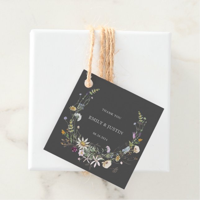 Tacken elegant Watercolor Wildblomma Black Gåvor Etiketter (På plats)